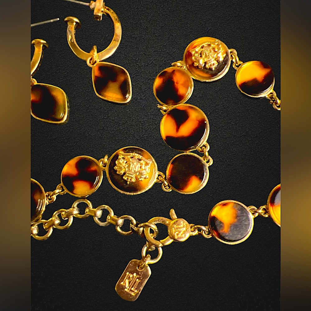 Vintage Rl Ralph Lauren™️ ✨🐢🤎🌟🐚 Tortoise Shell Style 🟤 Bezel Beads Set ✨🤎 - Picture 2 of 2